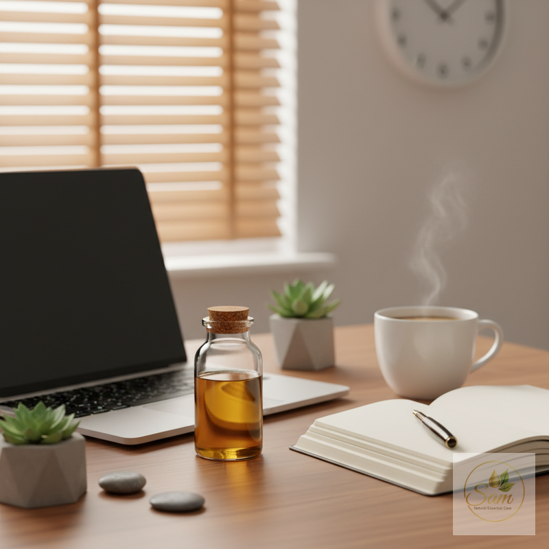 Chai dầu gió trên bàn làm việc