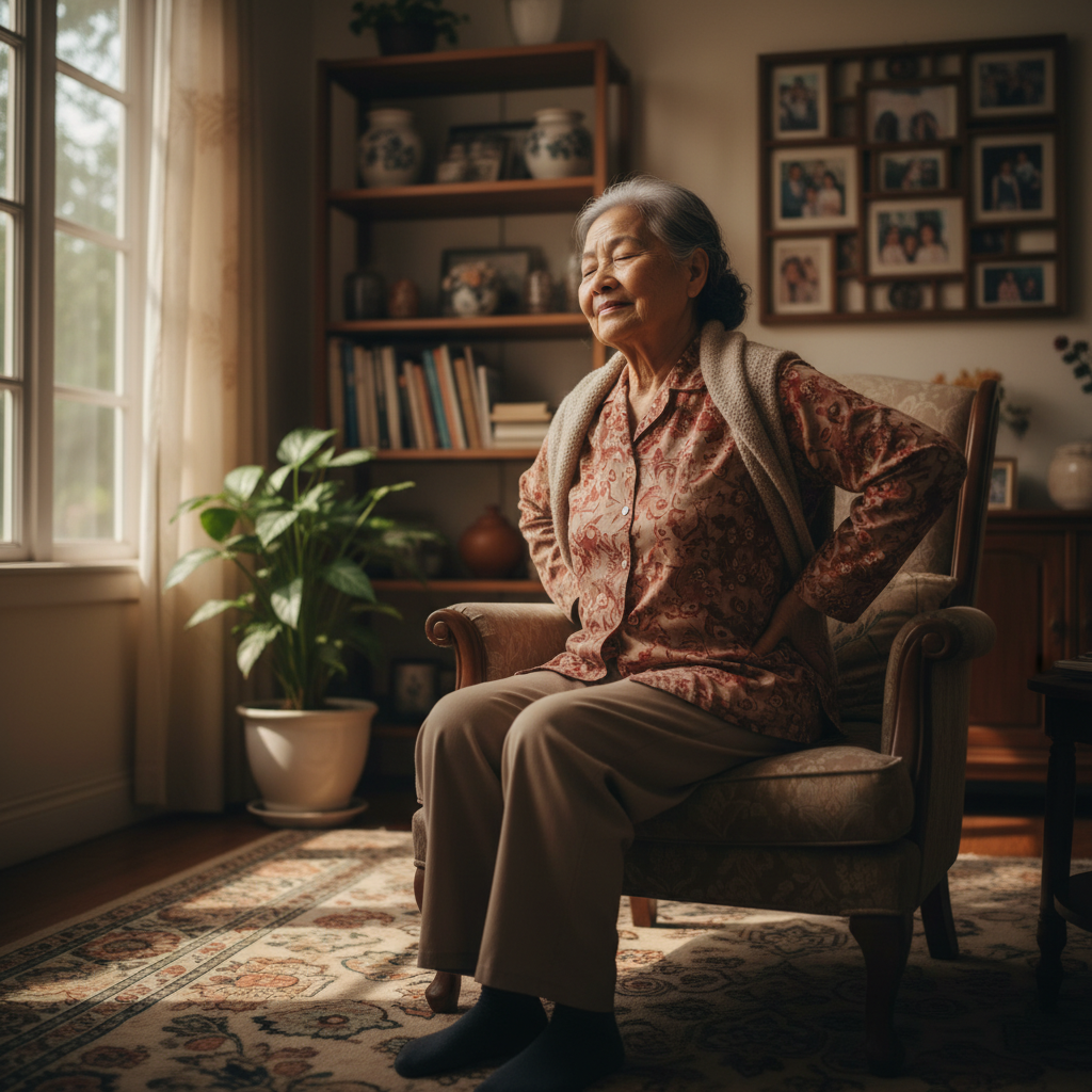 Người lớn tuổi xoa bóp giảm đau lưng