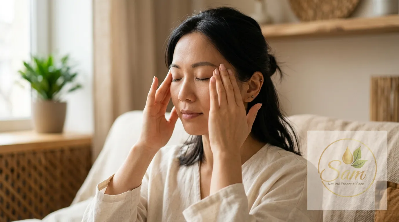 Day nhẹ hai bên thái dương bằng đầu ngón tay
