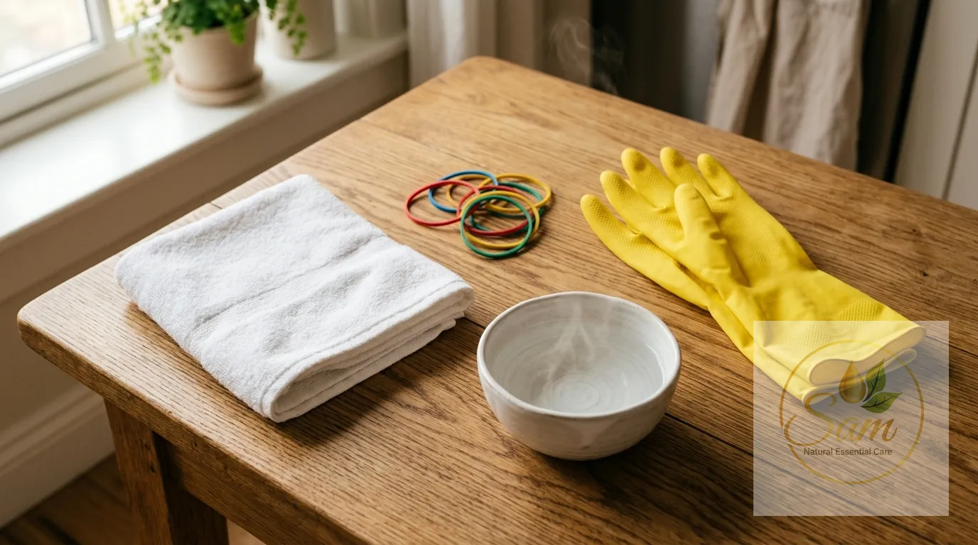 Chuẩn bị khăn khô, dây thun và bát nước ấm để mở nắp chai bị kẹt
