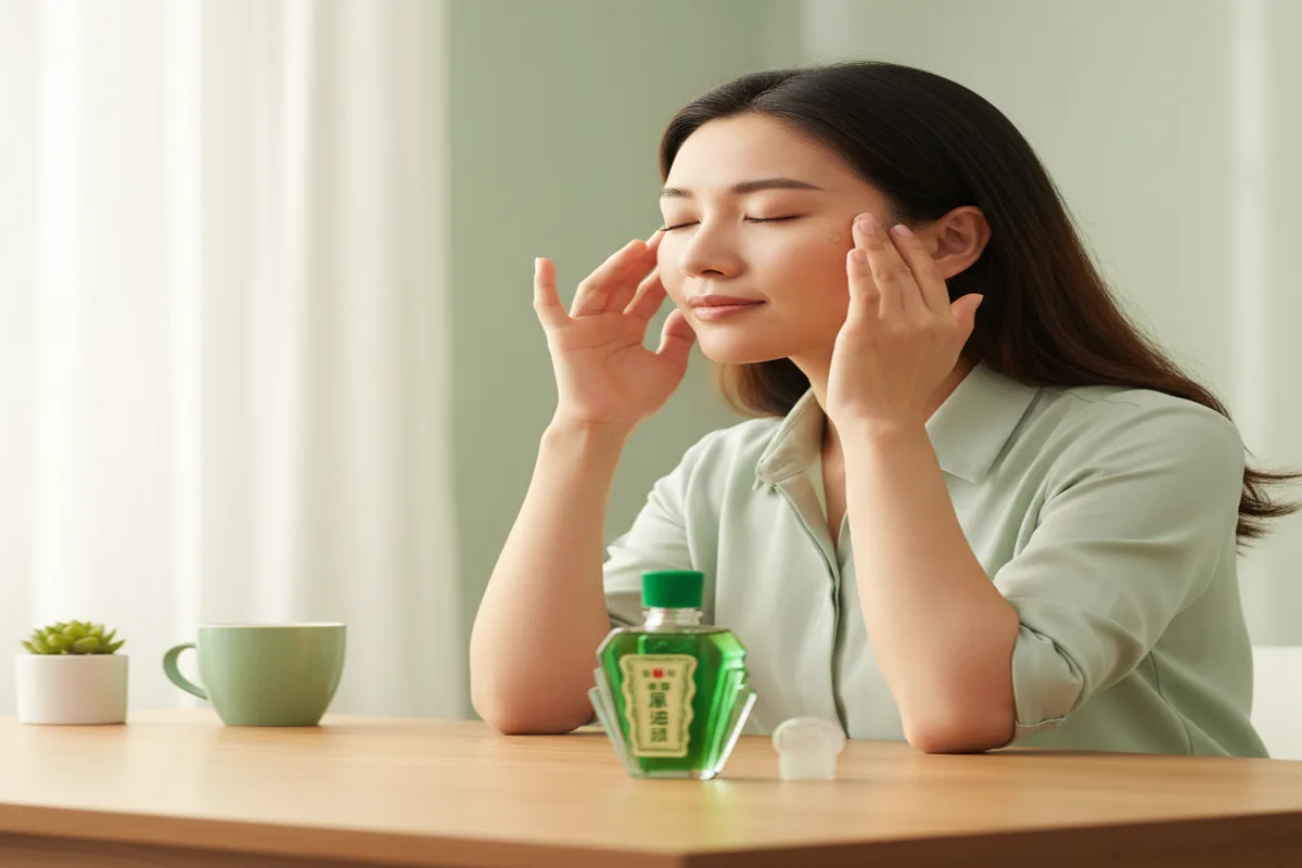 Cách dùng dầu Con Ó Xanh Bạc Hà xoa thái dương sau gáy