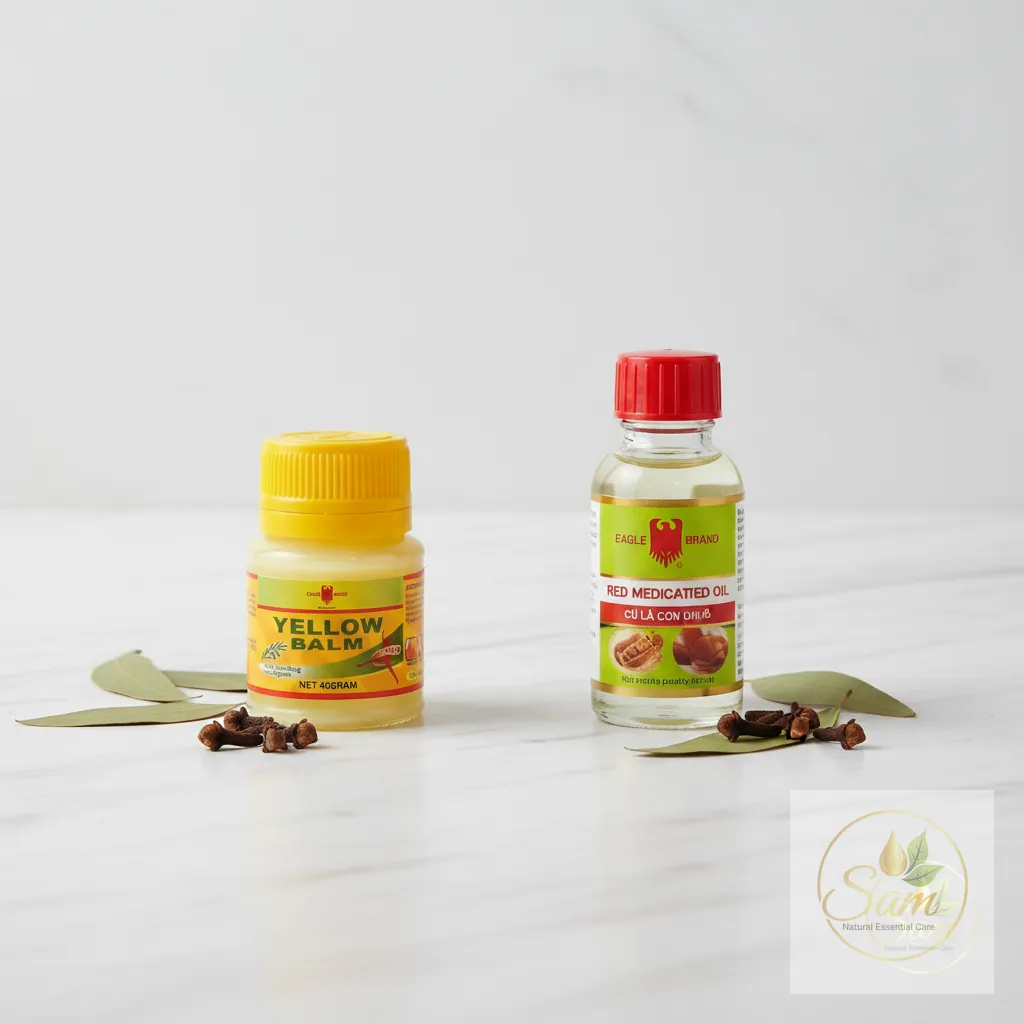 So sánh Eagle Brand Vàng, Đỏ, Lăn 8ml, Khuynh Diệp Singapore