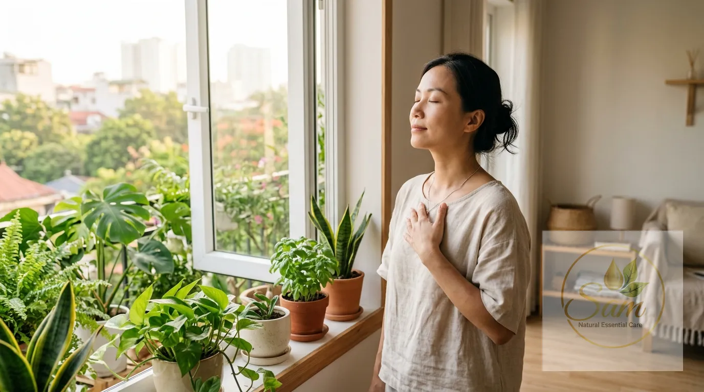 Hít thở sâu không khí trong lành bên cửa sổ thay vì mở chai dầu gió