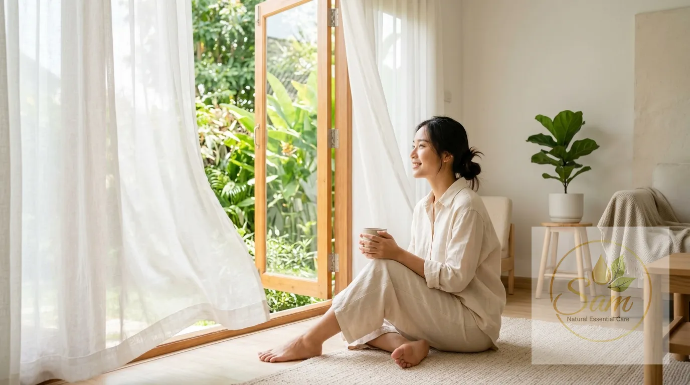 Phòng khách thông thoáng với cửa sổ mở