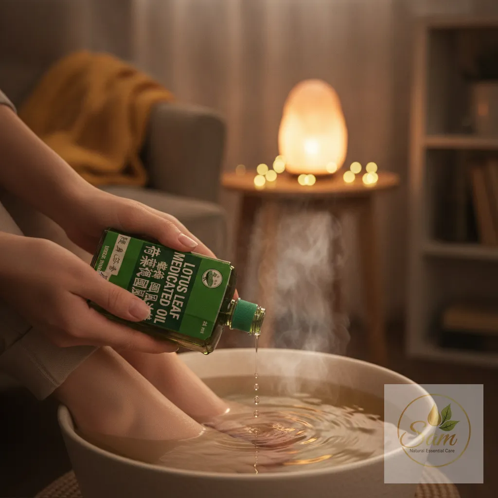 Nhỏ vài giọt dầu vào chậu nước ấm để ngâm chân