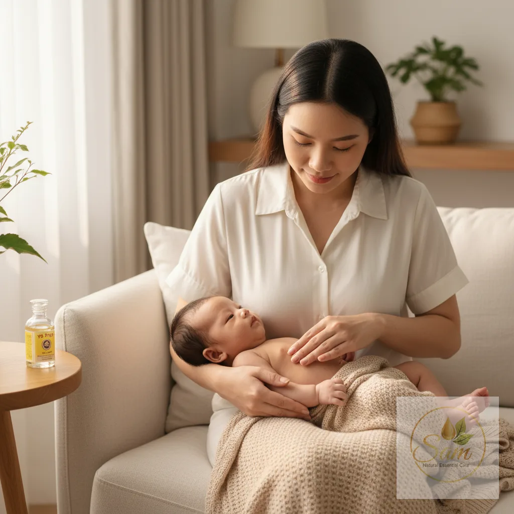 Mẹ và bé sơ sinh — Yu Yee Oil dùng đúng cách